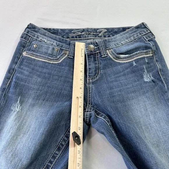 Seven7 Jeans Womens 4 Blue Slim Straight Mid Rise Distressed Stretch Denim - Picture 9 of 12